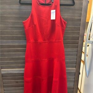 Banana Republic Dress Women Red Fit & Flare Lined Sleeveless w/ Keyhole Back